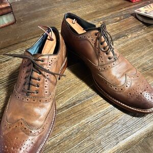 Elegant Aston Grey Cognac Leather Wingtip Oxfords 11.5 M EUC